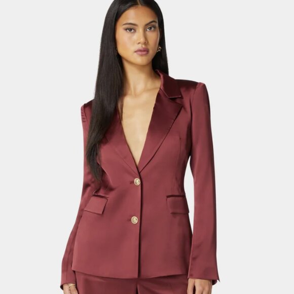 Bebe Tailored Satin Blazer sz 6 New Women Suit Jacket Business Work astro dust - Picture 2 of 12
